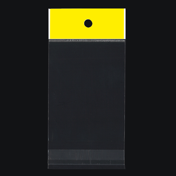 【在庫限り】カラーヘッダー袋・黄　76×100mm／トレカ大サイズ対応　100枚